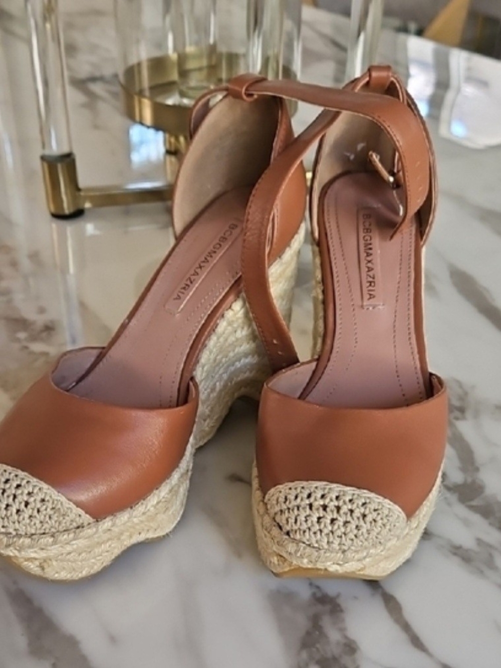 BCBG MAZAWomen’s Tan Espadrille Wedge Sandals with Ankle Strap - Picture 3 of 4